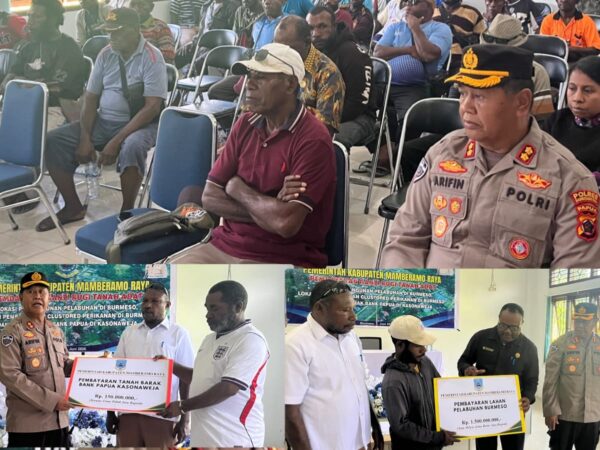 Kapolres Mamberamo Raya Hadiri Pembayaran Ganti Rugi Hak Ulayat Tanah Oleh Pemda Kabupaten Mamberamo Raya Pada Beberapa Fasilitas