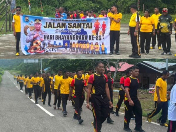 Kegiatan Jalan Santai Dalam Rangkaian Peringatan Hut Bhayangkara ke-80 Tahun 2026 Polres Mamberamo Raya