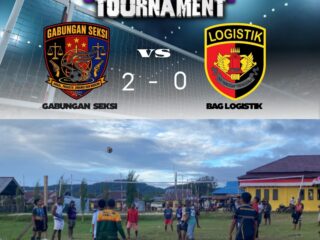 Tim Gabungan Seksi Melaju ke Final turnamen voli Kapolres Cup Usai Tundukkan Tim Bag Logistik 2-0